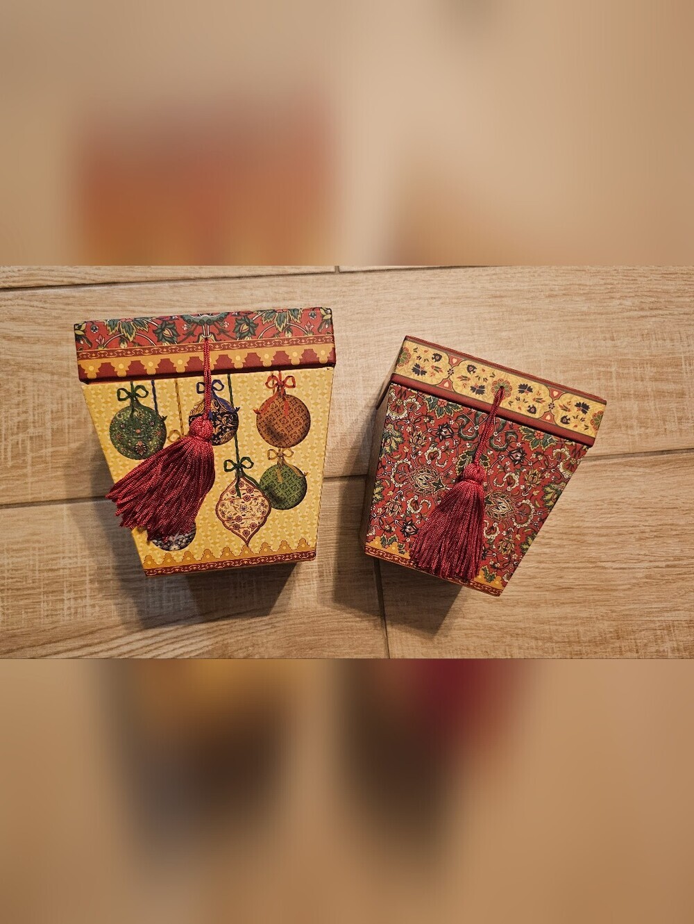 Punch Studio Christmas Ornament Decorative Nesting Box Set 2 Tapered Tassel VTG